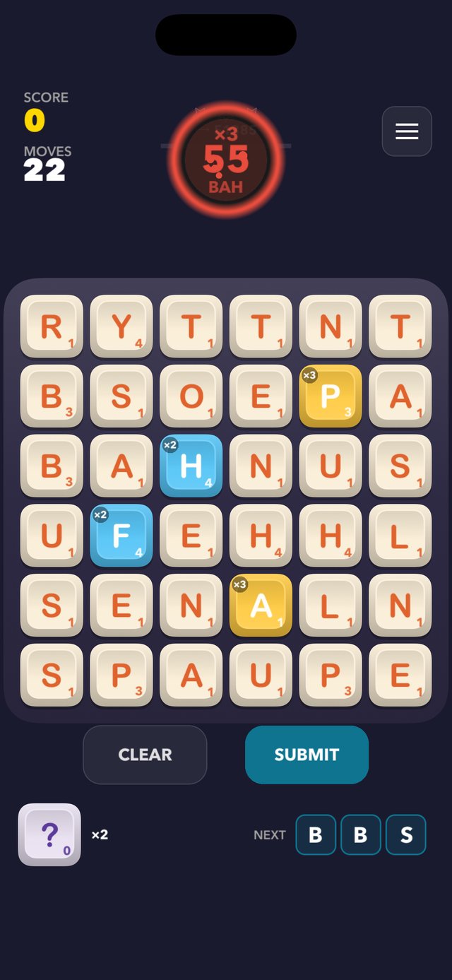 A cascade chain firing in NuWords, with a x3 combo badge and rising score